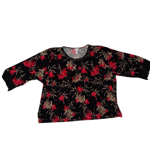 Catherines Shirt Tunic Top Womens Plus size 5X Black Red LS Floral Popover - Picture 3 of 4